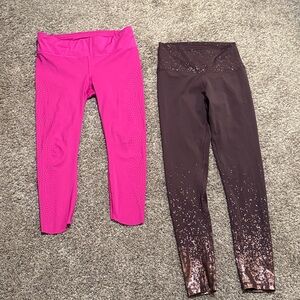 Athleta Vibrant Pink Leggings and Zobha purple with shimmer leggings